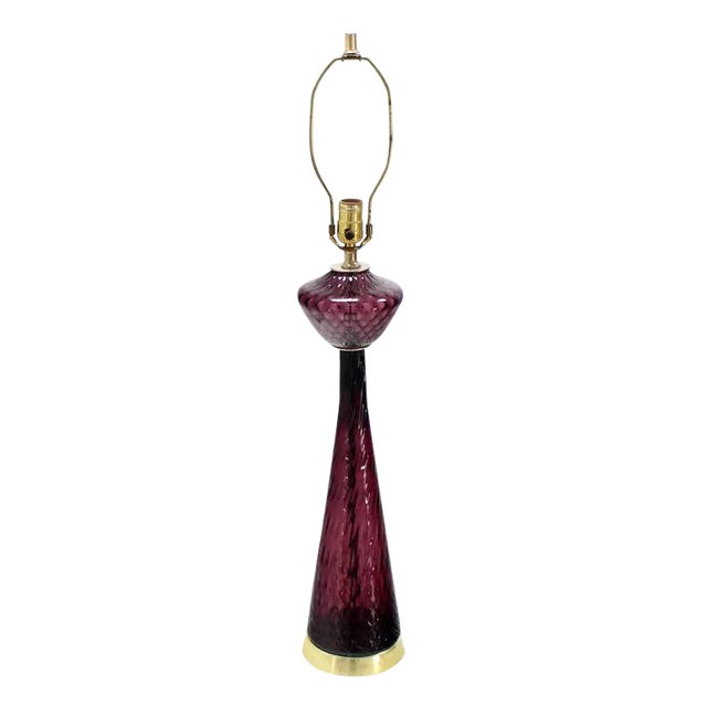 Vintage Mid Century Cranberry Tower Shape Table Lamp For Sale - Image 6 of 6