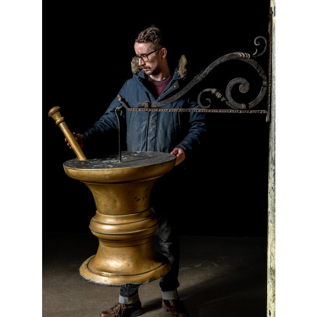 Antique figural painted tin trade sign. This piece takes the form of an antique mortar and pestle, one of the most...