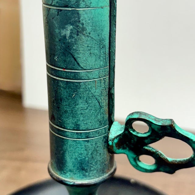 Vintage Oxidized Brass Candlestick With Candle Push Handle For Sale - Image 9 of 12