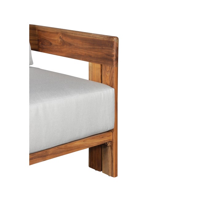 Paradiso Outdoor Solid Teak Wood Sofa - Light Gray Fabric For Sale In Chicago - Image 6 of 12