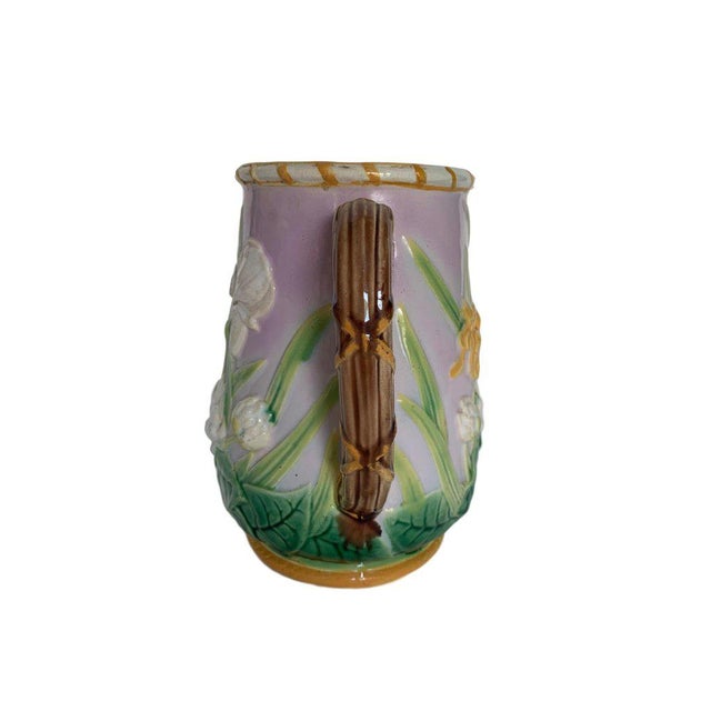 Victorian 1875 George Jones Majolica Iris Pitcher For Sale - Image 3 of 6