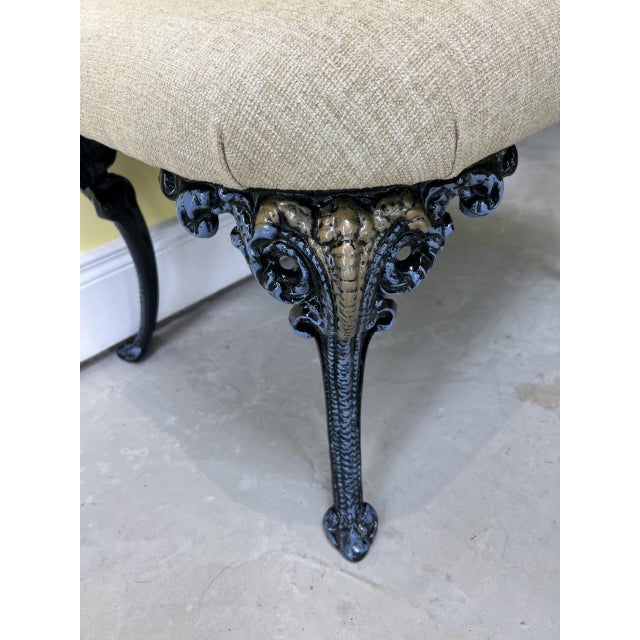 Hand-Decorated 4-Legged Ottoman in Cast Iron with Elephant Heads For Sale - Image 3 of 6