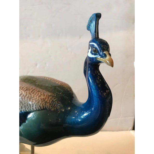 Nymphenburg Porcelain 1910s Art Nouveau Extraordinary Nymphenburg Porcelain Peacock For Sale - Image 4 of 11