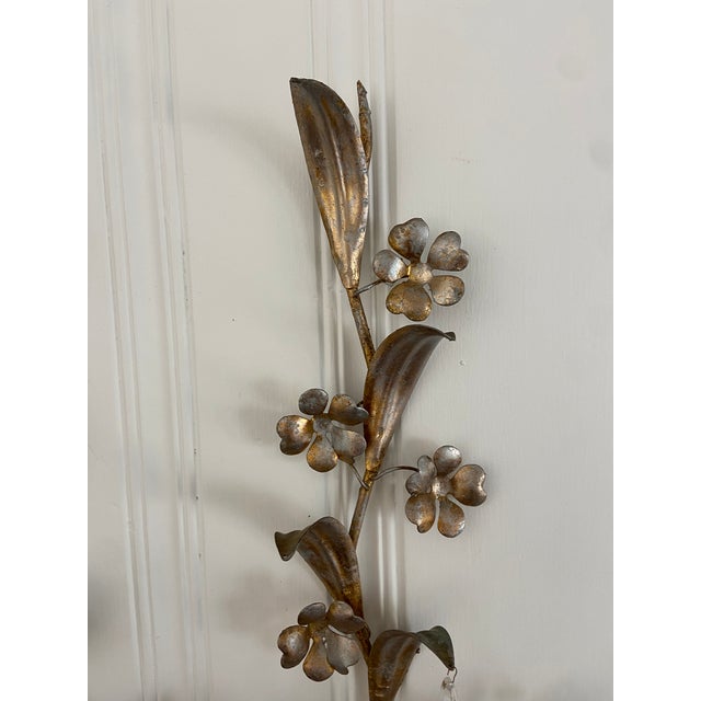 Mid Twentieth Century Gold Gilded Italian Toleware Metal Candle Sconces, a Pair For Sale - Image 6 of 9