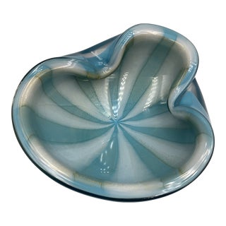 Vintage Alfredo Barbini Blue Circus Tent Murano Glass Ashtray Catchall For Sale