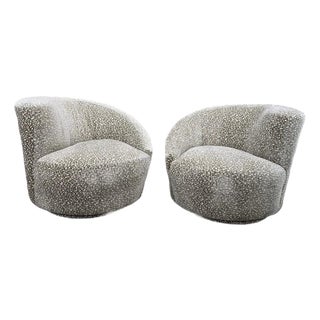 MCM Attributed to Vladimir Kagan Nautilus Asymmetrical Swivel Lounge Chairs - Pair For Sale