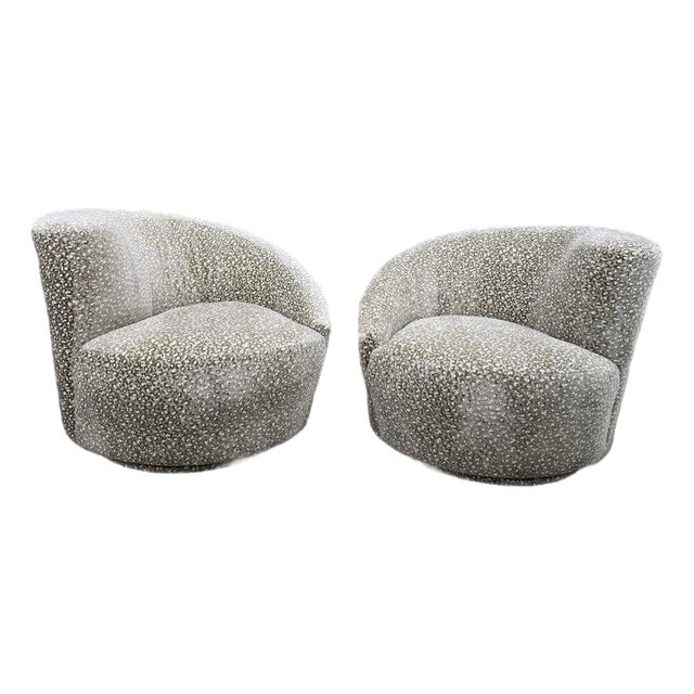 MCM Attributed to Vladimir Kagan Nautilus Asymmetrical Swivel Lounge Chairs - Pair For Sale