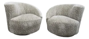 MCM Attributed to Vladimir Kagan Nautilus Asymmetrical Swivel Lounge Chairs - Pair
