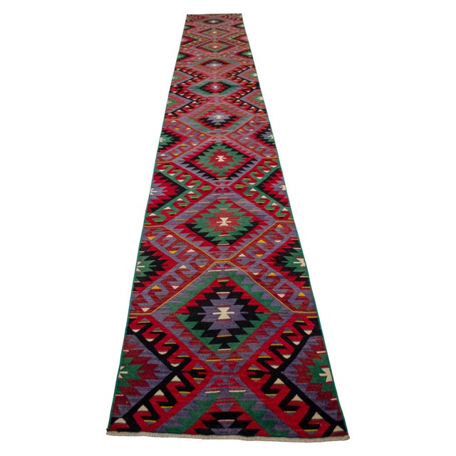 Vintage Turkish Oushak Runner Rug Kilim - Handmade Extra Long Hallway Decor , Stair Runner 2′9″ X 19′8″ For Sale - Image 6 of 14