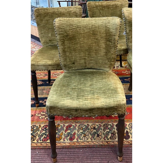 Mid Century Upholstered Dining Chairs With Nail Heads For Sale In New York - Image 6 of 11