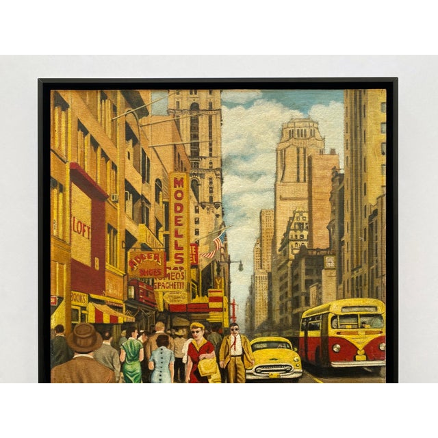 This Dave Milton rare vintage 1959 Mid Century Modern Edward Hopper style " 42nd Street and Fifth Avenue, New York City "...