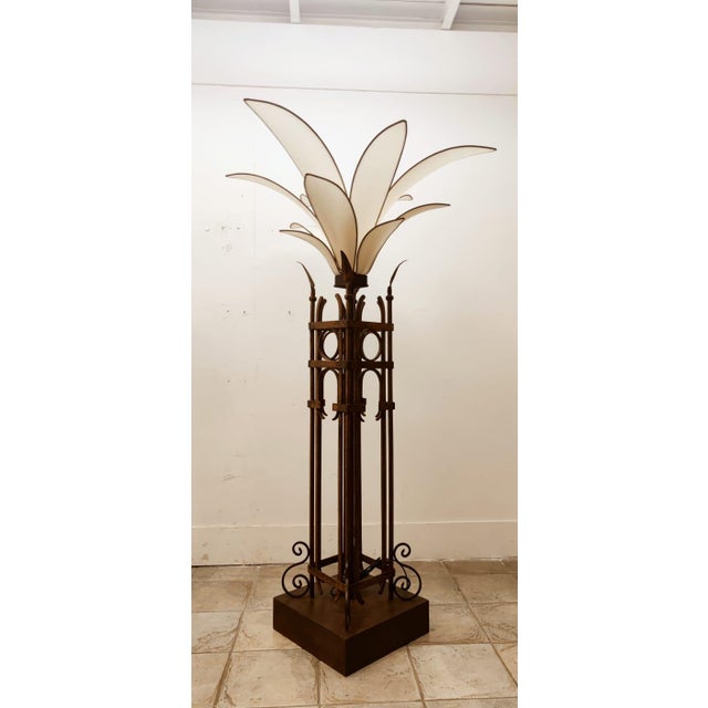Vintage Iron Palm Tre Floor Lamp with Fabric Petals For Sale - Image 16 of 18