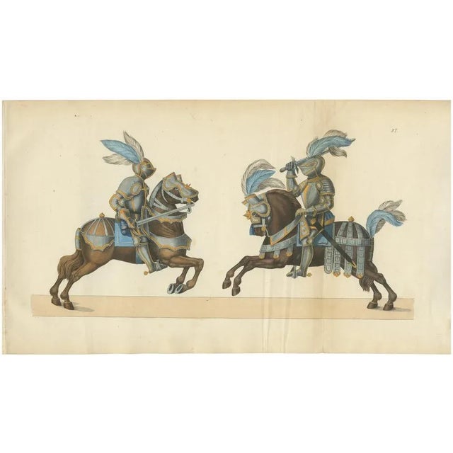 Paper Litho of Knights in Jousting Armor on Caparisoned Horses, 1842, Paper For Sale - Image 7 of 7