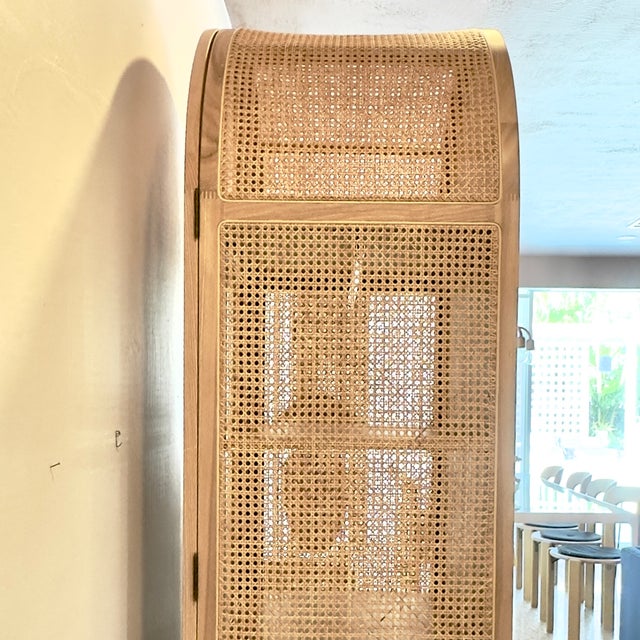 Boho-Chic Arched Natural Rattan & Solid Wood Double-Door Wardrobe Armoire For Sale - Image 10 of 18