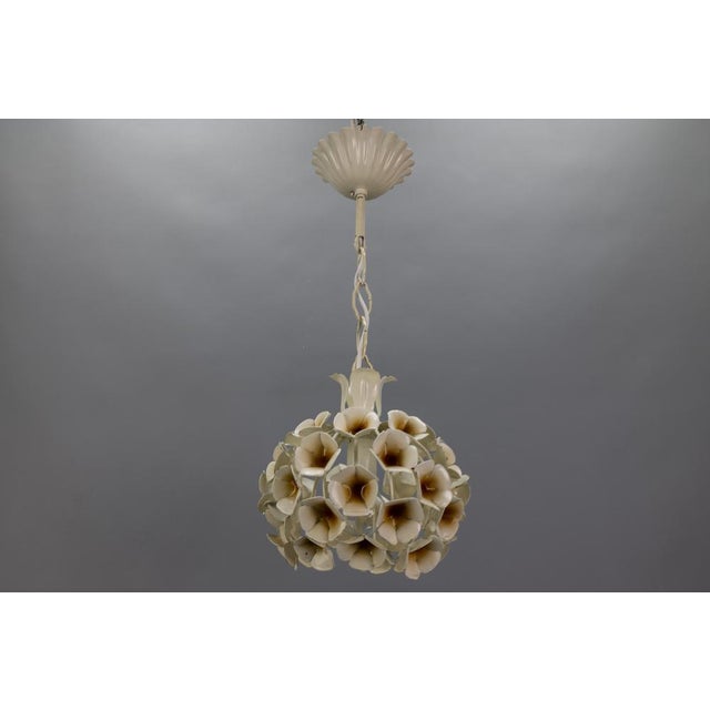 Hollywood Regency Hollywood Regency French White Flower Metal Pendant Light, 1960s For Sale - Image 3 of 15