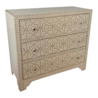 Linen and Nickel Nailhead 3-Drawer Chest For Sale