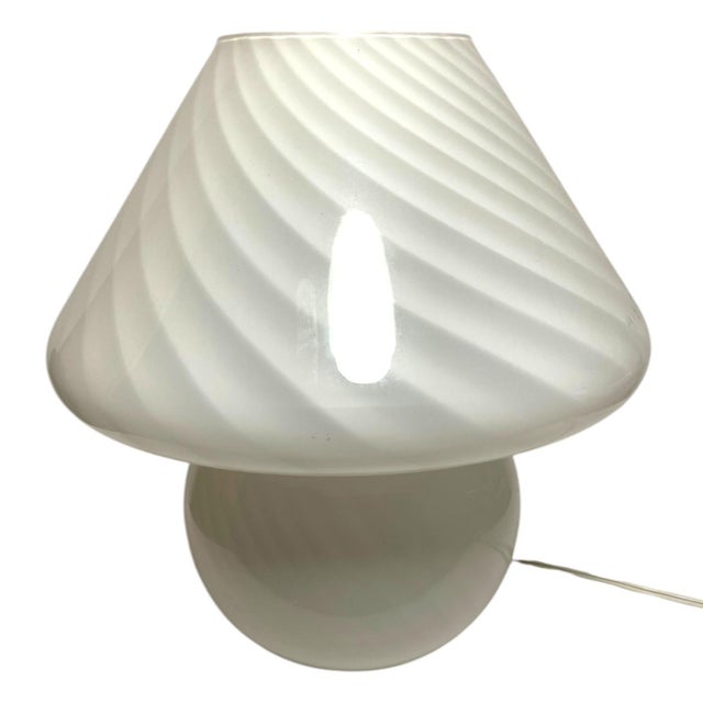 Beautiful white swirl Murano mushroom glass lamp. Unmarked. 11.75"H x 11"W