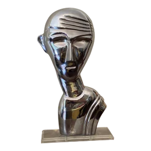Vintage 1970s Chrome Bust on Lucite Base