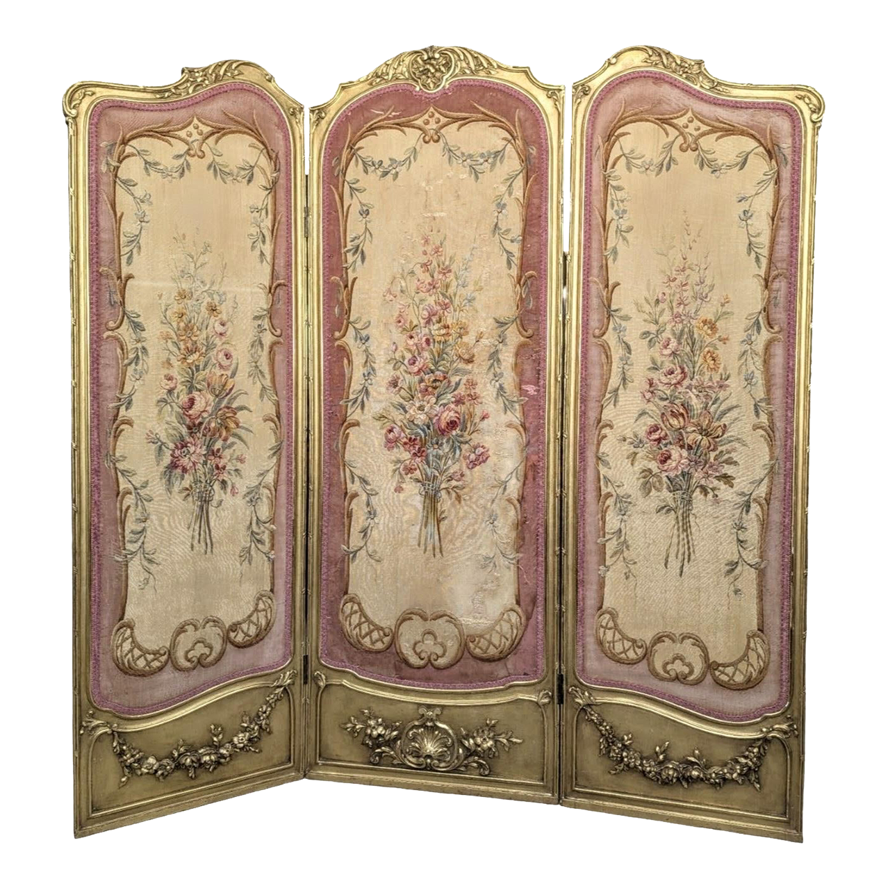 Antique Early 1800s French Louis XV Style Three-Panel Screen in