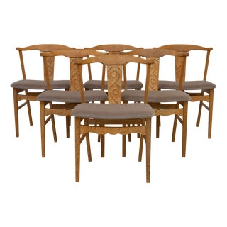 Danish Brutalist Oak Dining Chairs attributed to Henning Kjærnulf, 1960s, Set of 6 For Sale
