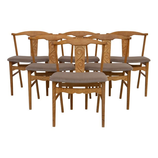 Danish Brutalist Oak Dining Chairs attributed to Henning Kjærnulf, 1960s, Set of 6 For Sale