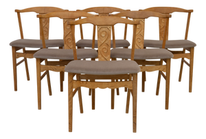 Danish Brutalist Oak Dining Chairs attributed to Henning Kjærnulf, 1960s, Set of 6