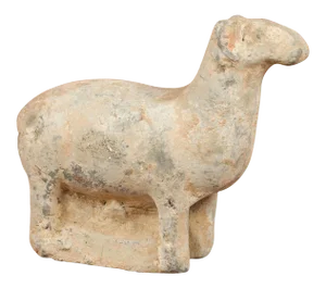 Chinese Petite Han Dynasty Terracotta Sheep Mingqi, circa 202 BC-200 AD
