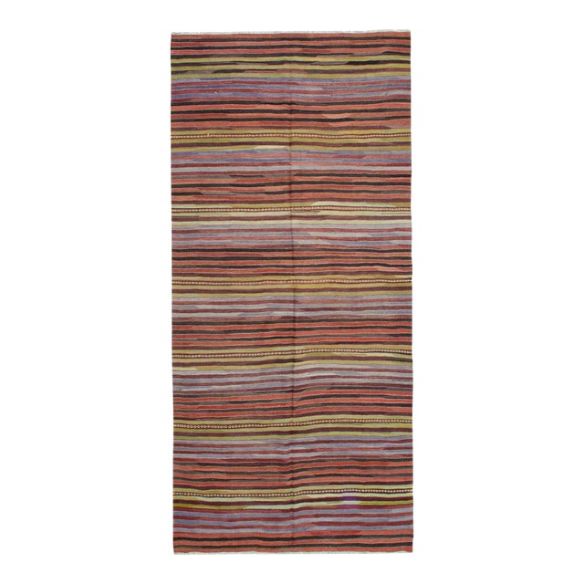 Vintage Turkish Striped Kilim Rug - 5`3" X 11`4" For Sale