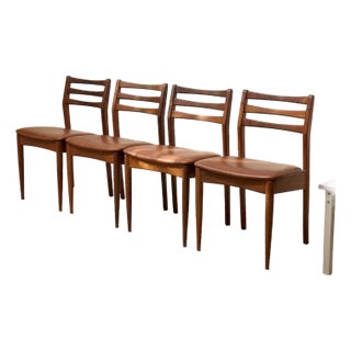 Set of 4 Vintage Danish Modern Rosewood Dining Chairs With Brown Upholstered Seats For Sale