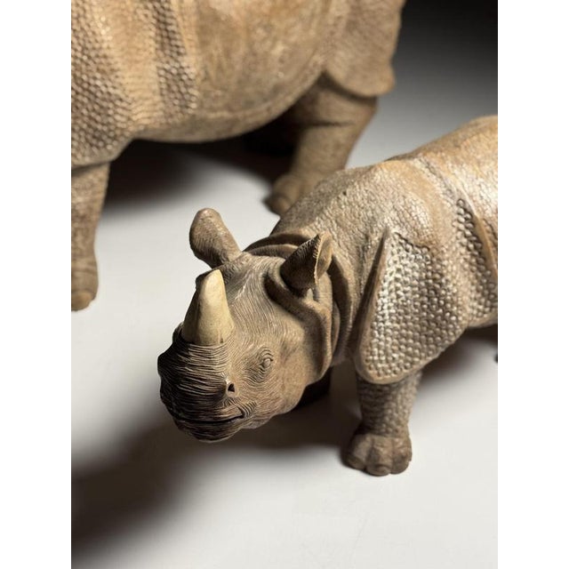 Hand-Carved Wooden Rhinoceros Statues, 1960s, Set of 2 For Sale - Image 6 of 18