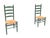 Early 20th Century Vintage Rustic Farmhouse Green Ladderback Chairs With Rush Seats- A Pair For Sale - Image 5 of 15