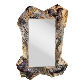 Ceramic Enameled Sculpture Mirror by Leandro Sciutto Italy, 1940s For Sale