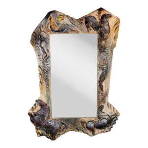 Ceramic Enameled Sculpture Mirror by Leandro Sciutto Italy, 1940s