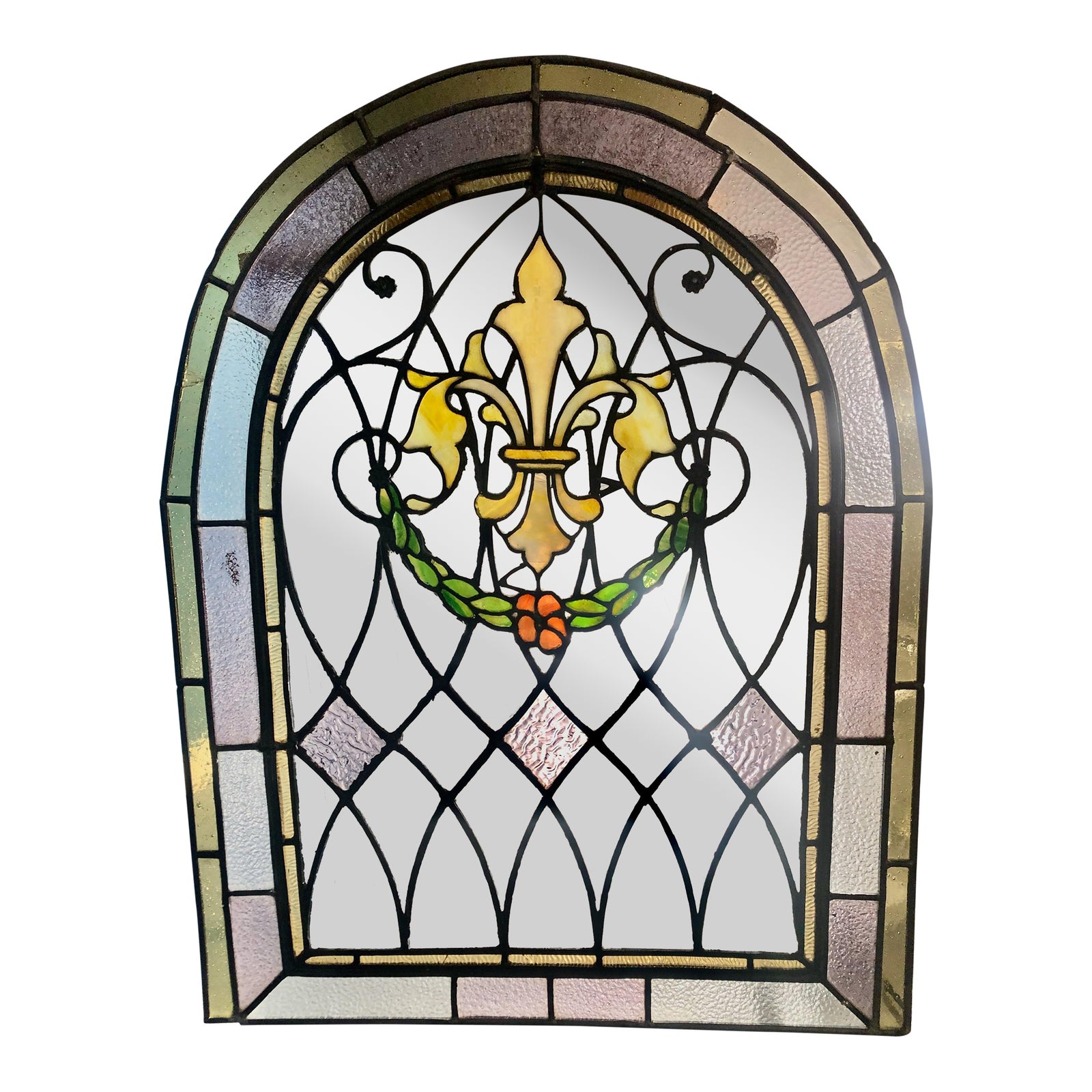 Antique French Stained Glass Window From 19th Century New Orleans