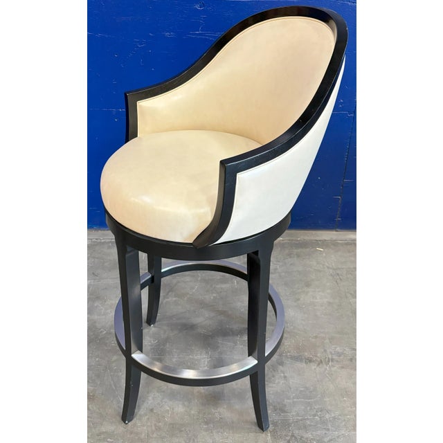 Contemporary Oscar Barstool in Schumacher Upholstery From the Madeline Stuart Collection For Sale - Image 3 of 12