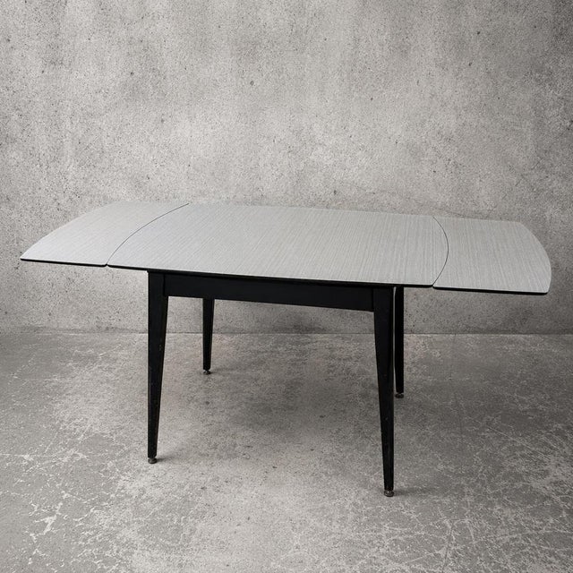 Contemporary Mid-Century Modern Space Age Black & White Formica Draw Leaf Extending Dining Table For Sale - Image 3 of 10