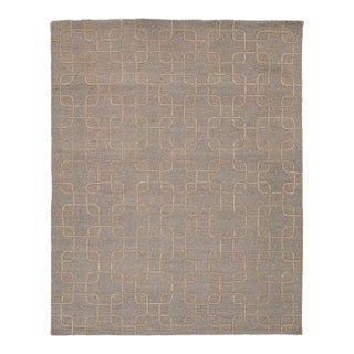 Geometric Interlocking Links Modern Hand-Tufted Wool Rug – Earthy Taupe & Cream For Sale