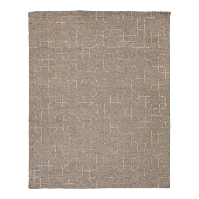 Geometric Interlocking Links Modern Hand-Tufted Wool Rug – Earthy Taupe & Cream For Sale