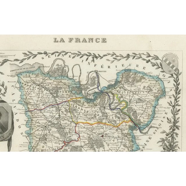 Map of Eure France with Evreux, Poussin and Normandy Countryside, 19th Century : This 19th-century engraved map of the...