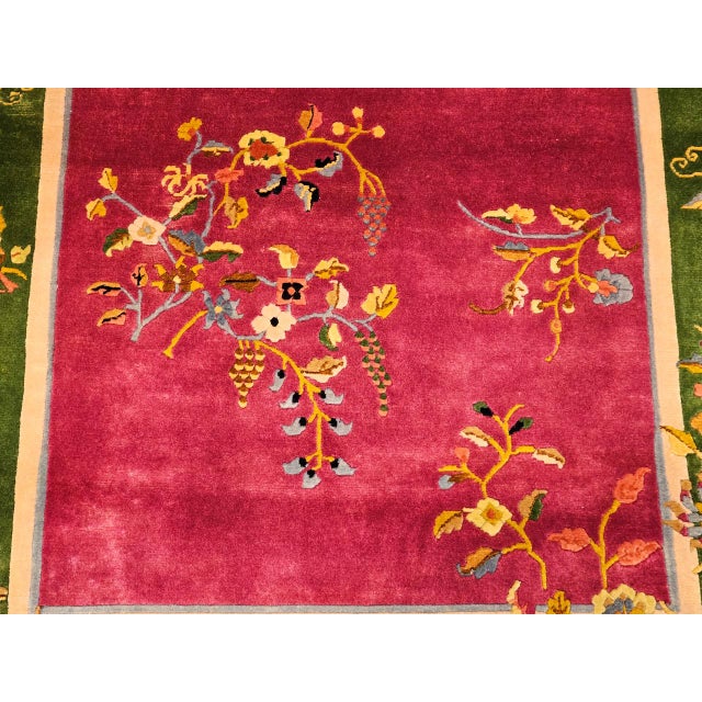 Vintage Chinese Art Deco Area Rug, Handwoven Wool Pile, Floral Design, 4' x 6' For Sale - Image 15 of 18