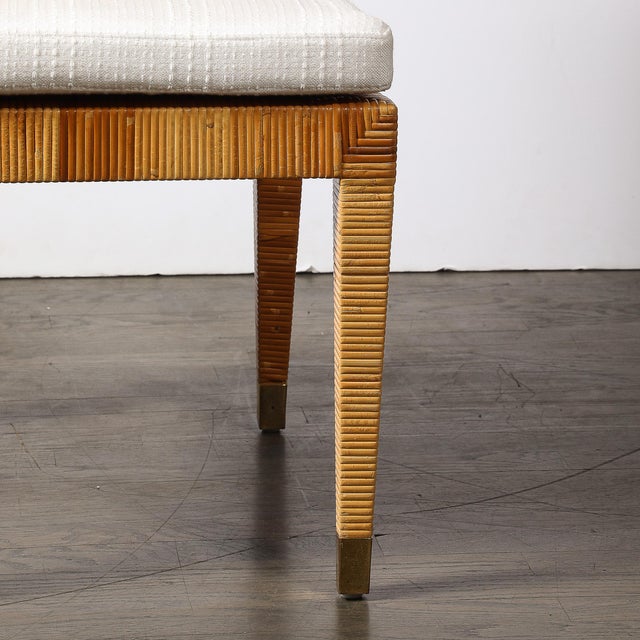 Mid-Century Modern Mid-Century Rattan & Bamboo Wrapped & Upholstered Chair Signed Bielecky Brothers For Sale - Image 3 of 17