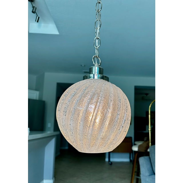 Single Murano Globe Shape Clear Textured Glass Ceiling Pendant Light For Sale - Image 16 of 17