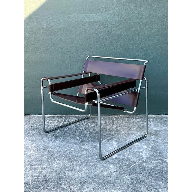 Vintage Chrome and Leather Lounge Chair After Wassily For Sale - Image 11 of 12