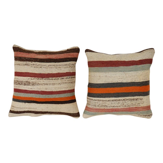 Turkish Hemp Kilim Pillow Covers, Set of 2 For Sale