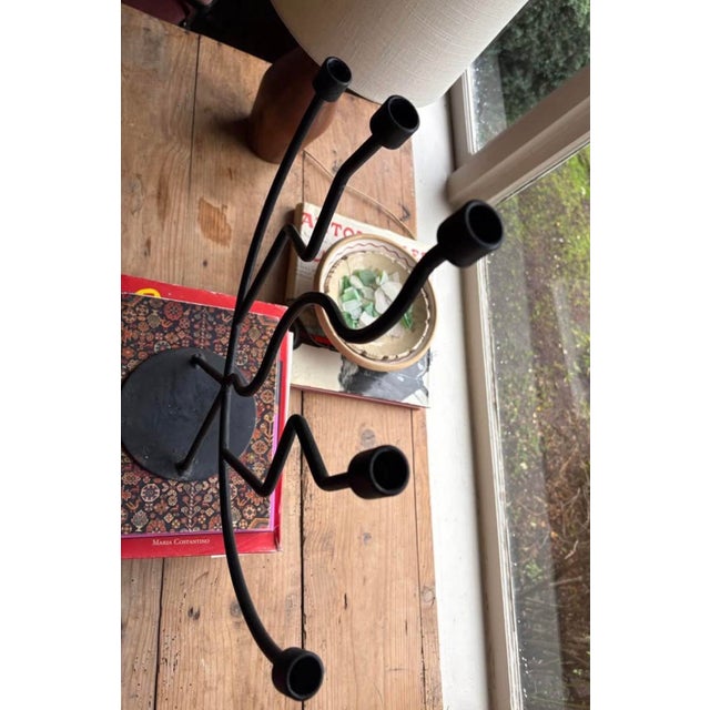 Late 20th Century Sculptural Black Metal Five-Arm Candelabra For Sale - Image 5 of 10