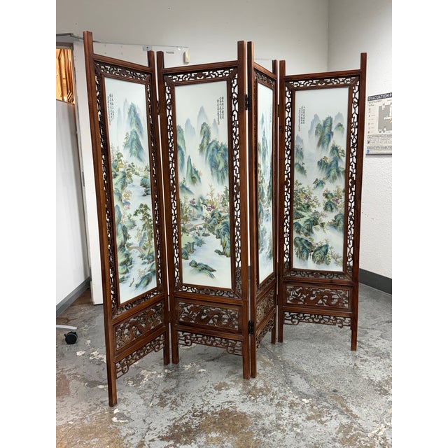 Chinese Chinese Four Panel Folding Screen, Vintage For Sale - Image 3 of 12