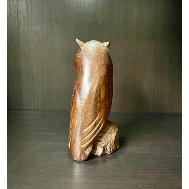 1970s Wooden Wise Owl Statue Carved From a Single Piece of Ironwood For Sale - Image 4 of 8