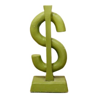 Late 20th Century Oversized Lime Green Concrete Dollar Sign Sculpture For Sale