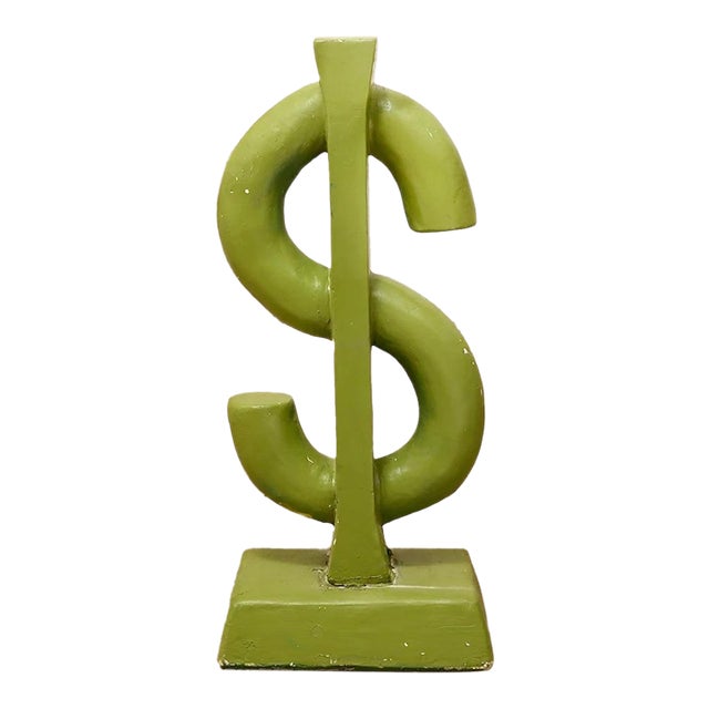 Late 20th Century Oversized Lime Green Concrete Dollar Sign Sculpture For Sale