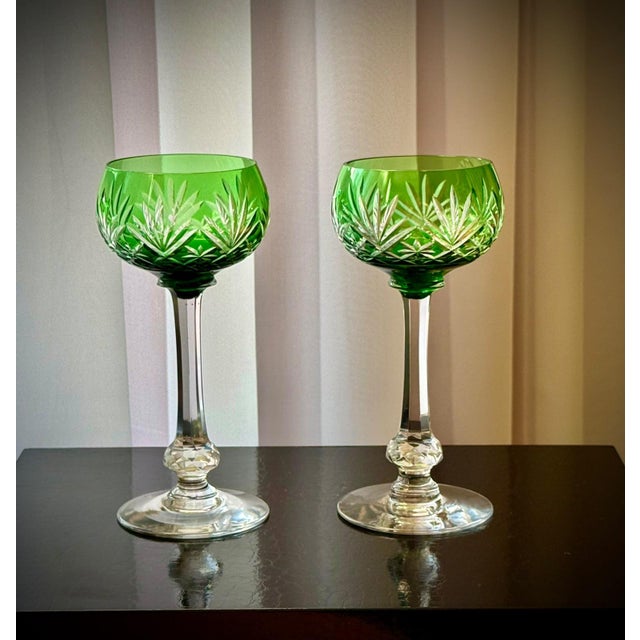 Green Massenet Crystal Hock Glasses by Saint-Louis, 1920, Set of 2 For Sale - Image 16 of 16